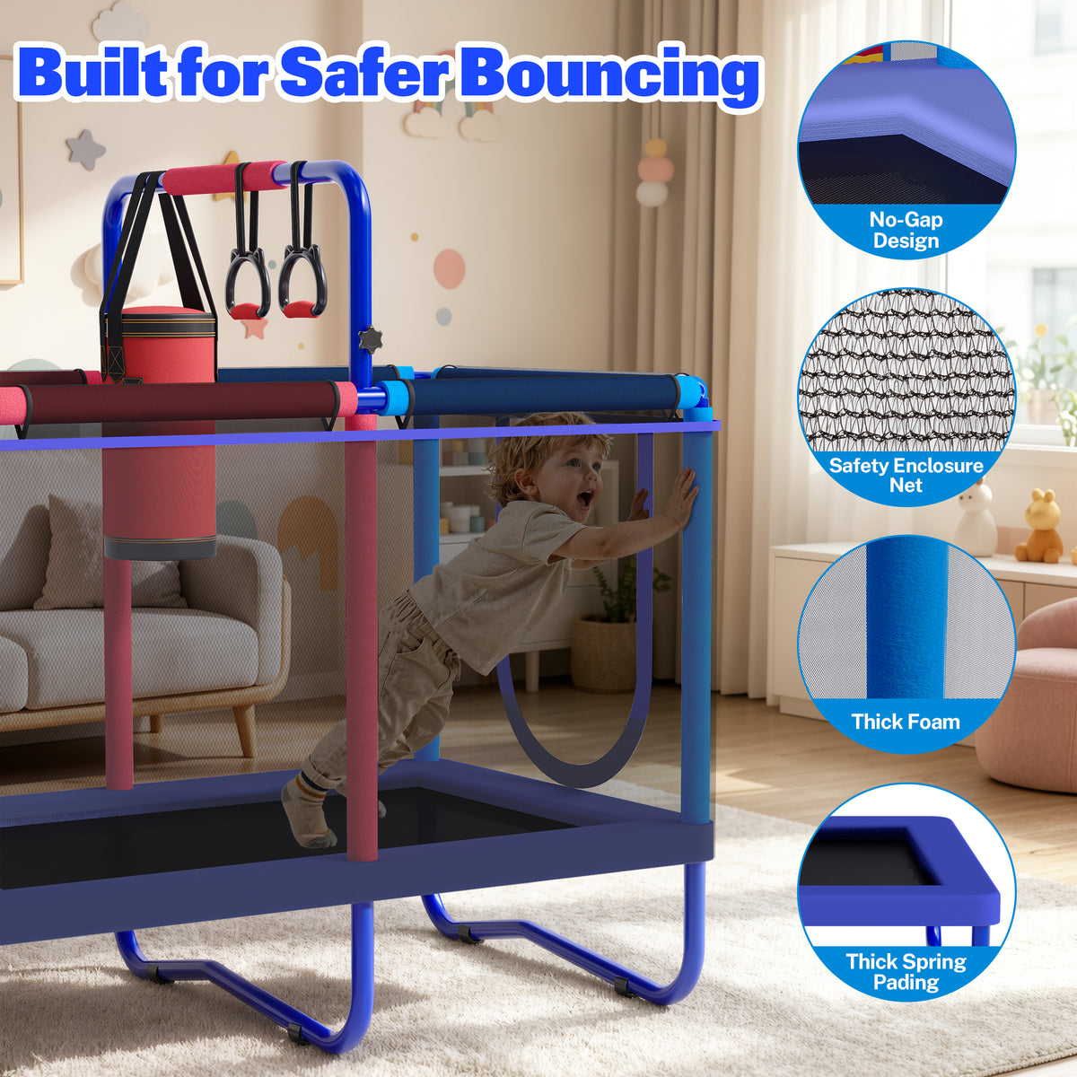 55'' Kids Trampoline, SEGMART Indoor Trampoline with Enclosure Net, Outdoor Mini Small Trampoline with Water Drawing Mat, Birthday Gifts for Boys and Girls Age 3+, 220LBS Capacity