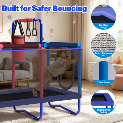 55'' Kids Trampoline, SEGMART Indoor Trampoline with Enclosure Net, Outdoor Mini Small Trampoline with Water Drawing Mat, Birthday Gifts for Boys and Girls Age 3+, 220LBS Capacity