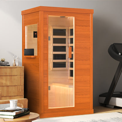 Segmart Home Sauna, Far Infrared Sauna for 1 Person, 900W Low EMF Infrared Okoume Wood Sauna with Tablet Stand, Bluetooth Speakers, Ambient Lights, Time and Temp Adjustable