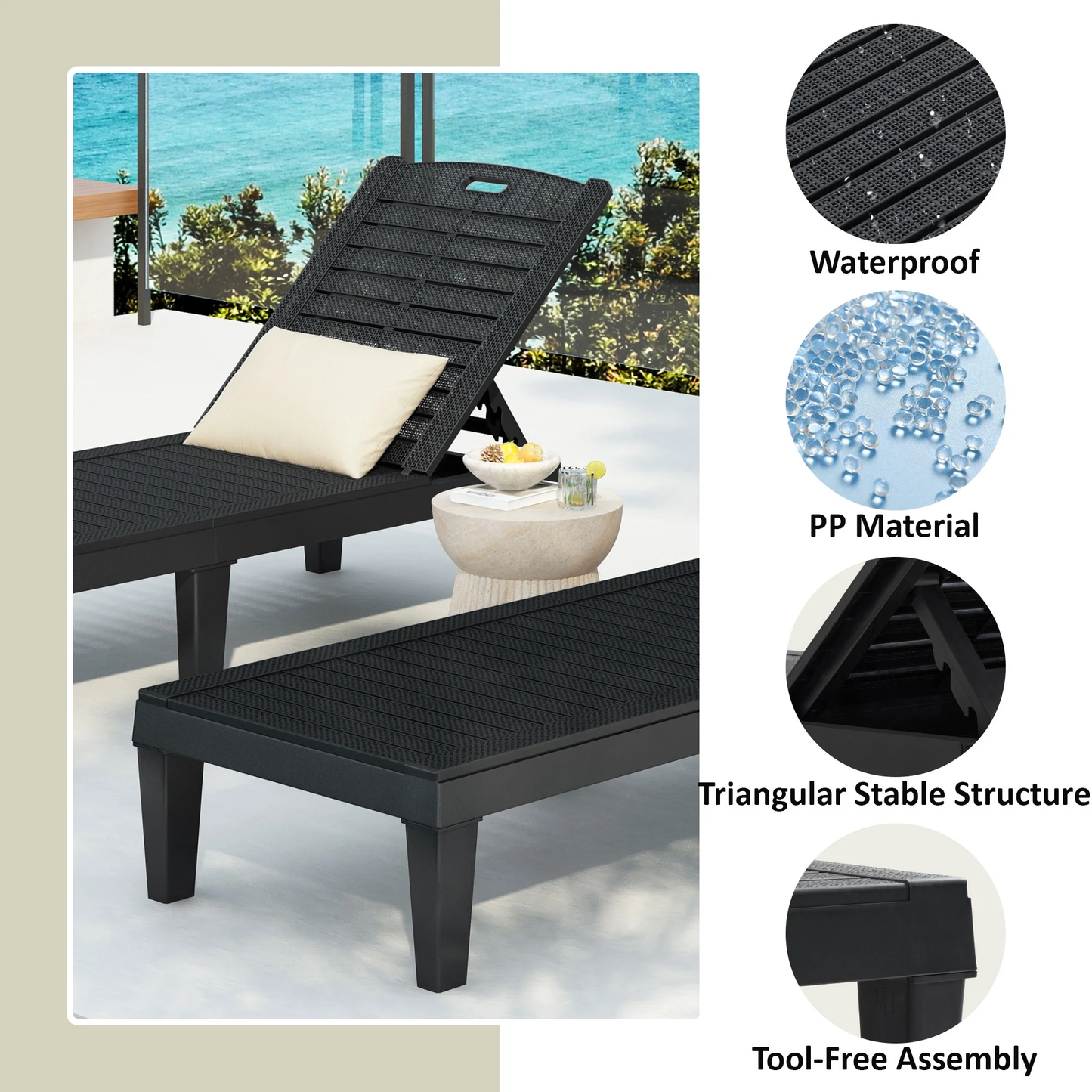 Segmart Chaise Lounge Set of 2 with Adjustable Backrest, Resin Recliner, 440 lbs