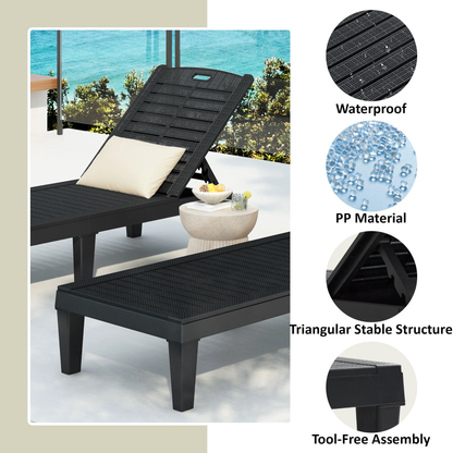 Segmart Chaise Lounge Set of 2 with Adjustable Backrest, Resin Recliner, 440 lbs