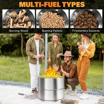 19 Inch Smokeless Fire Pit, Portable Fire Pit with Carry Bag, Low Smoke Firepit for Outside, Bonfire Fire Pit with Removable Ash Pan, Wood Burning Fire Pits for Camping Backyard Patio Garden Picnic
