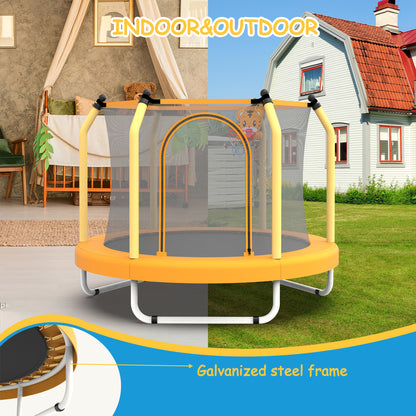 Toddler Trampoline with Safety Enclosure Net, Segmart Mini Trampoline with Cartoon Basketball Hoop, Recreational Trampoline with No-Gap Safe Design, Birthday Gifts for Boys & Girls