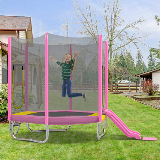 7ft Kids Trampoline with Slide, Small Toddler Trampoline with Ladder for Kids, SEGMART Indoor Outdoor Trampoline with Enclosure Net, Spring Pad for Backyard