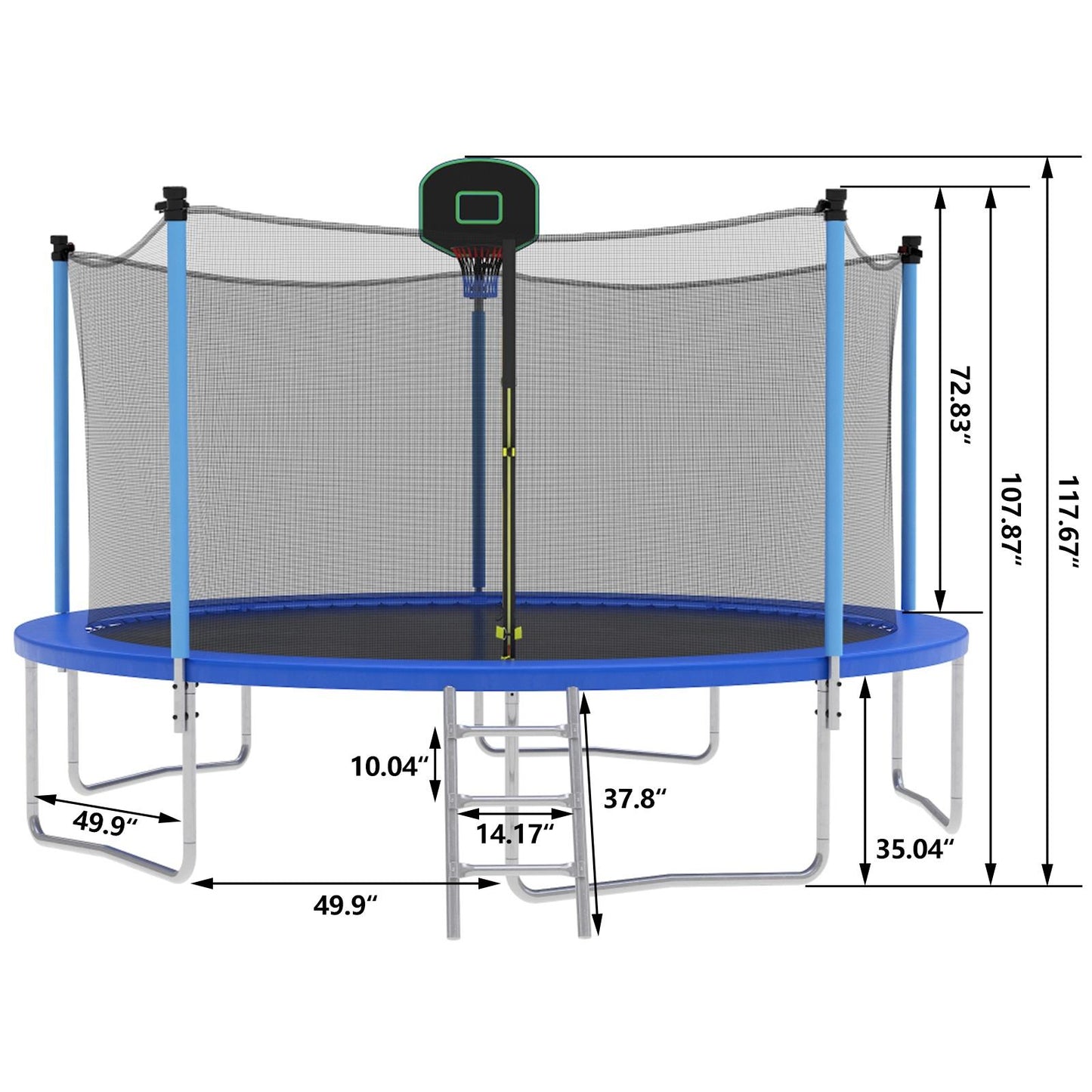 14FT Trampoline for Kids and Adults, SEGMART Upgraded Outdoor Trampoline with Basketball Hoop, Heavy-Duty Round Trampoline with Safety Enclosure Net and Ladder for Indoor Outdoor Backyard, Blue