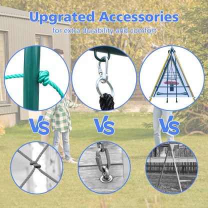 Swing Sets for Backyard, 6 in 1 Swing Set for Outside, Segmart Heavy Duty A-Frame Metal Swing Set with Climbing Ladder and Nets, Saucer Swing, Belt Swing, Basketball Hoop, Wavy Slide