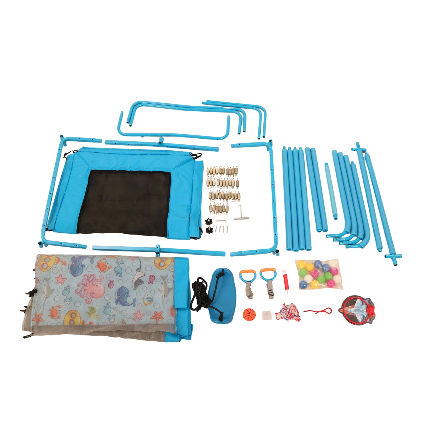 Toddler Trampoline with Basketball Hoop, 60" Indoor Trampoline for Kids, Kids Trampoline with Enclosure Net, Rectangle Trampoline with Handle, Small Trampoline for Indoor Outdoor, Mini Trampoline