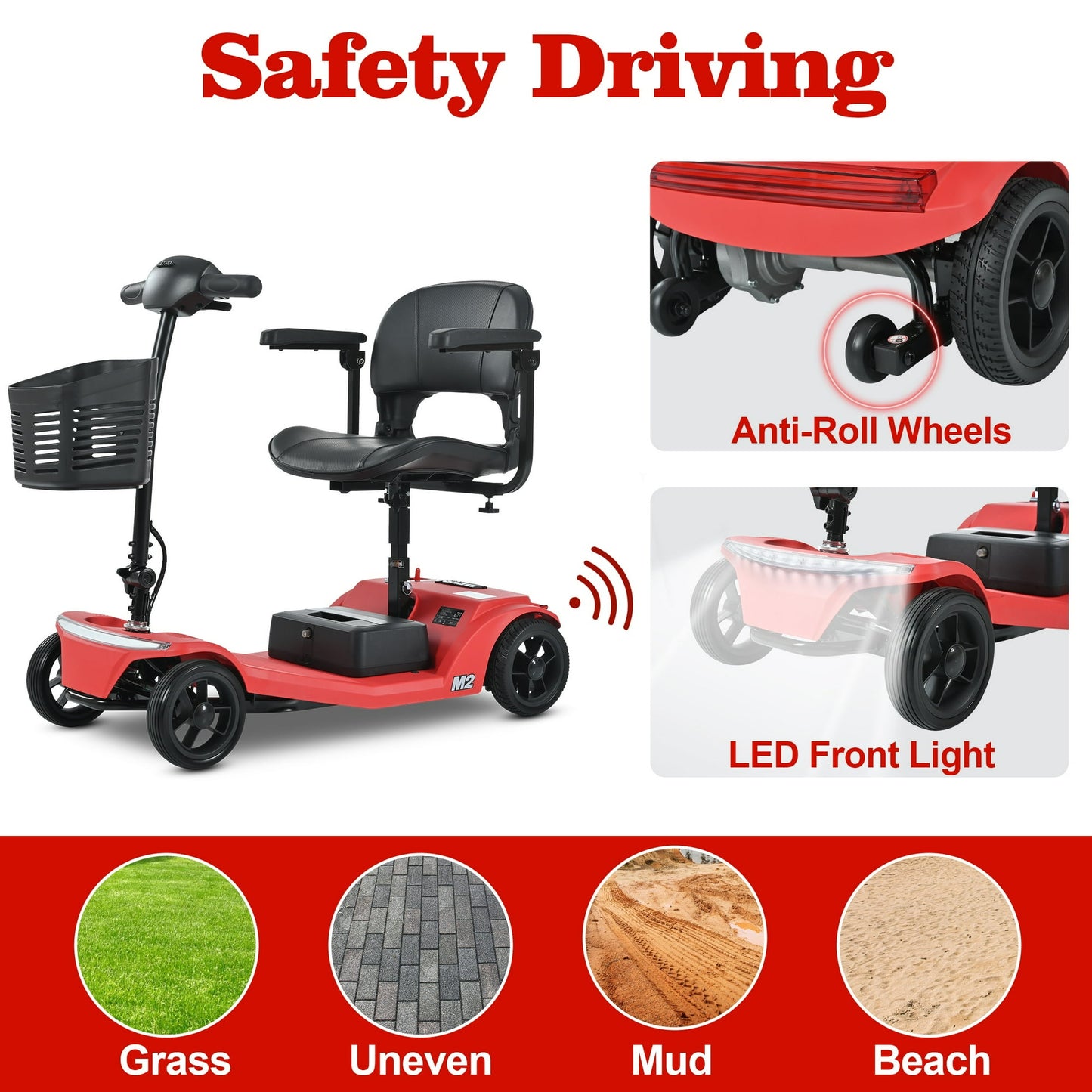 Segmart 4 Wheel Mobility Scooter for Seniors,Portable Electric Scooters Motorized with LED Light,Power Scooter for Best Gift