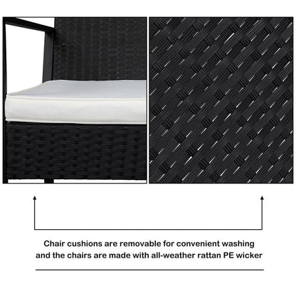 3 Pieces Patio Porch Furniture Sets, Outdoor PE Wicker Rattan Sectional Furniture Set with Removable Cushions & Coffee Table, 2 Armchairs, Conversation Set for Garden Lawn Pool Backyard, Black, S7604