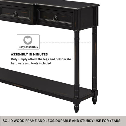 Segmart Black Console Sofa Table with 3 Drawers, Wood Buffet Sideboard Desk Bottom Shelf, Retro Tall Entryway Table MDF panel for Kitchen Dining Room Cupboard