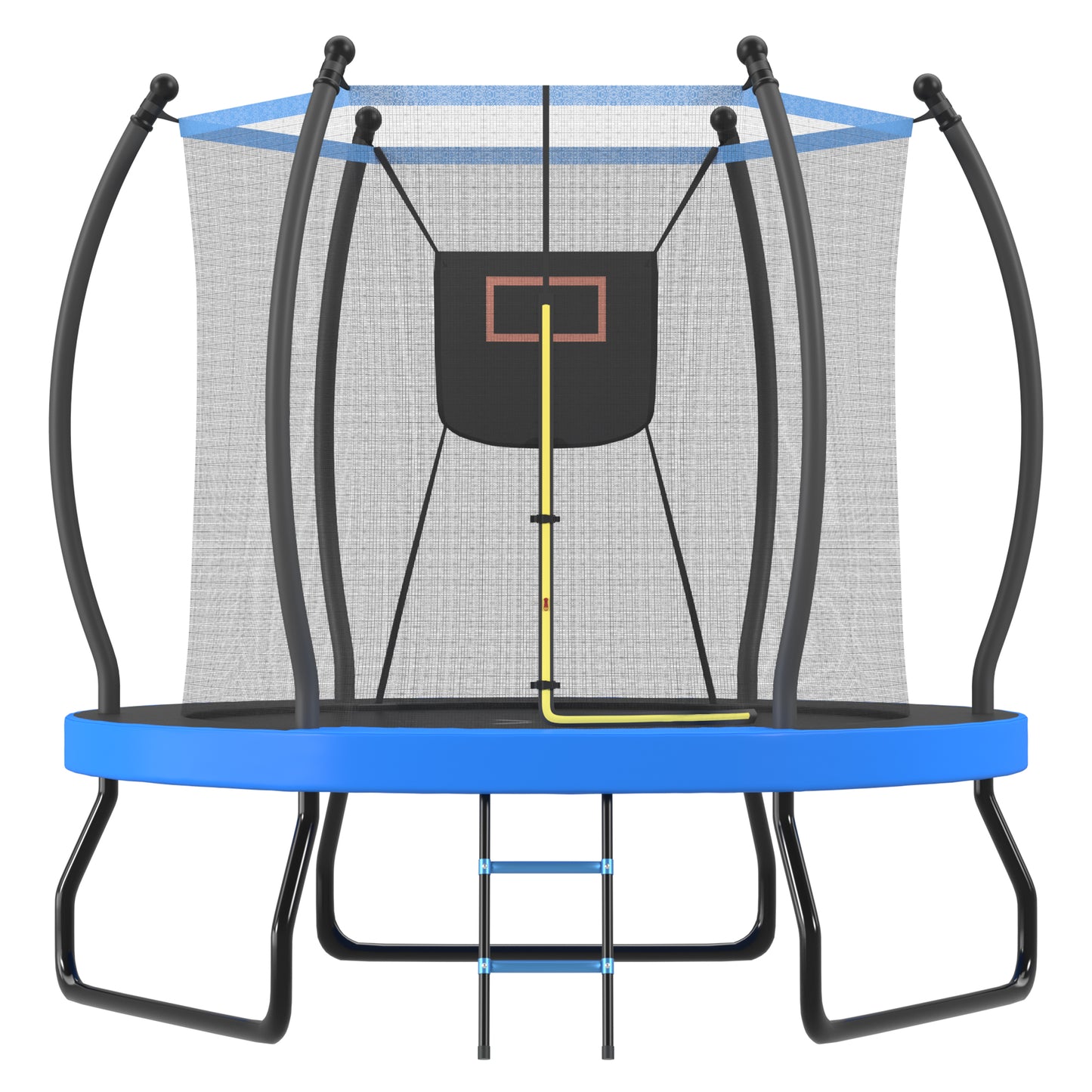 8FT Trampoline for Kids Adults, Outdoor Trampoline with Enclosure, Round Recreational Trampoline with Basketball Hoop, Backyard Trampoline with Ladder, Heavy Duty Trampoline for Indoor Outdoor