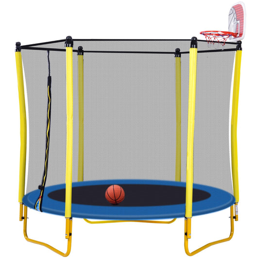 5.5FT Trampoline for Kids with Basketball Hoop and Ball, Upgrade SEGMART Toddler Trampoline with Safety Enclosure Net, Round Recreational Trampoline with Jumping Mat for Indoor Outdoor Backyard