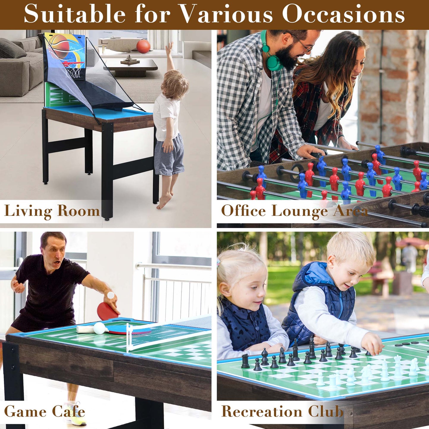 48'' 16 in 1 Multi Game Table, Combo Game Table Set for Game Room, Multifunctional Game Table with Bow, Arrow, Basketball, Football, Hockey, Foosball, Shuffleboard, Ping Pong, Chess, Checkers, Bowling