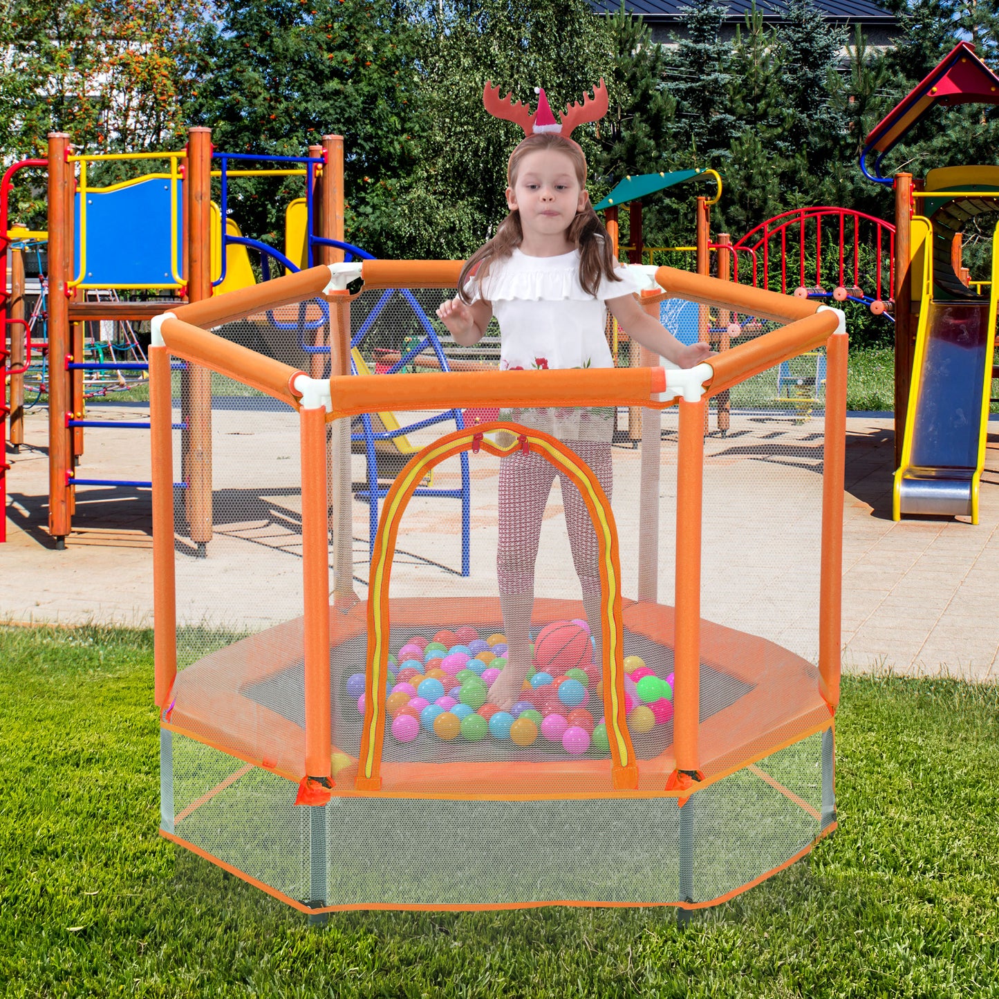 Mini Trampoline for Kids with Safety Enclosure Net, 55" Toddler Trampoline with No-Gap Safe Design, Segmart Recreational Trampolines for Birthday Gifts, Rebounder Trampoline with Ocean Balls