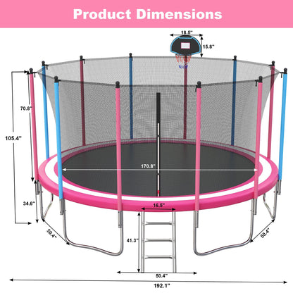 16' Trampoline for Kids with Basketball Hoop, SEGMART Upgraded Kids Outdoor Trampoline with Enclosure Net and Ladder, Heavy Duty Round Recreational Trampoline for Indoor Outdoor Backyard