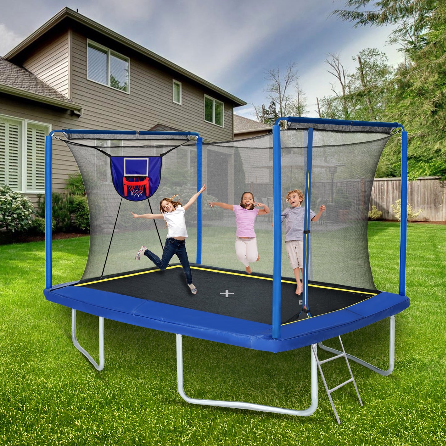 8 x 12 FT Kids trampoline with basketball hoop for kids and adults, SEGMART Large Rectangular Outdoor trampol