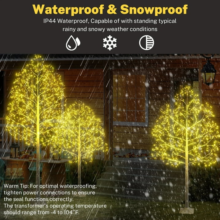 3-Pieces Lighted Birch Trees Sets, SEGMART 6FT+5FT+4FT White Pre-lit Christmas Trees with 650 LED, Stand and Timer, Artificial Christmas Decorations for Festival, Party