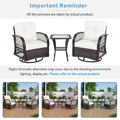 Patio Wicker Chairs Swivel Rocker, Segmart Outdoor Swivel Rocking Chairs Set of 2 with Rattan Side Table, Patio Swivel Glider Chair 3 Piece Patio Furniture Sets for Patio Porch Pool, Brown