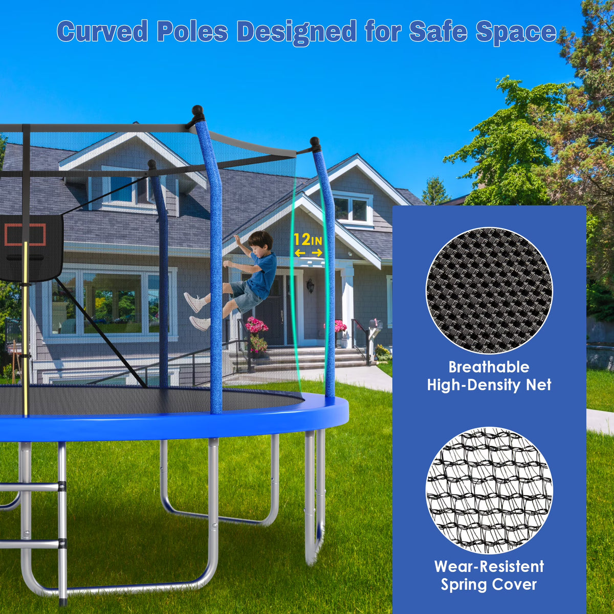 14FT Trampoline with Enclosure for Kids and Adults, SEGMART Upgraded Kids Recreational Outdoor Trampoline with Basketball Hoop, Ladder, Heavy Duty Round Backyard Trampoline for Indoor Outdoor