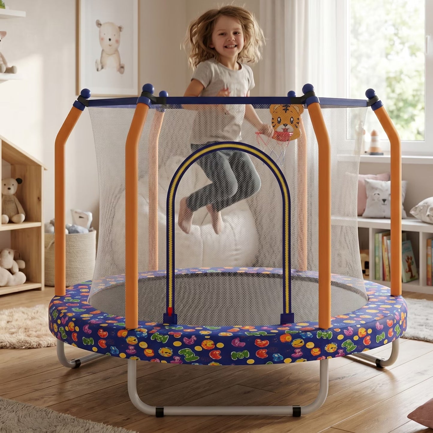 55'' Toddler Trampoline for Kids, SEGMART Kids Trampoline with Enclosure Net, Indoor Outdoor Mini Small Trampoline with Water Drawing Mat, Birthday Gifts for Boys and Girls Age 3+, 220LBS Capacity