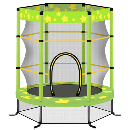 55'' Trampoline with Enclosure Net for Kids, Toddler Mini Trampoline for Outdoor Indoor, Kids Small Trampoline with No-Gap Design, Round Recreational Trampoline Birthday Gift for Boys Girls, Green