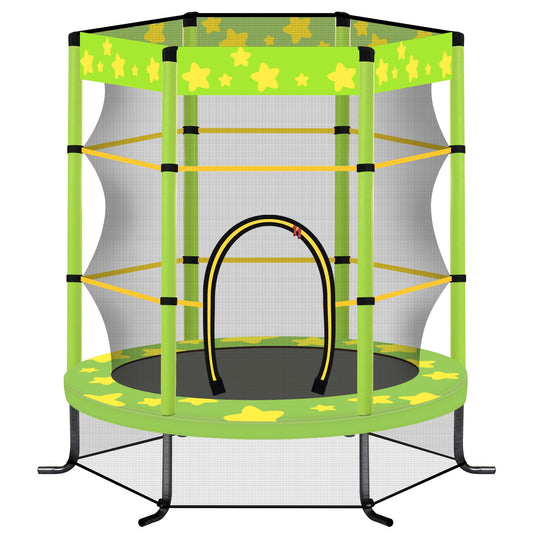 55'' Trampoline with Enclosure Net for Kids, Toddler Mini Trampoline for Outdoor Indoor, Kids Small Trampoline with No-Gap Design, Round Recreational Trampoline Birthday Gift for Boys Girls, Green