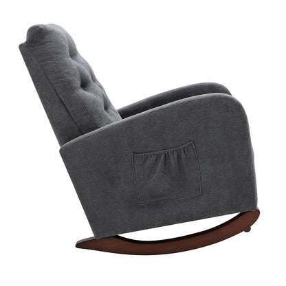 Rocking Chair Nursery Upholstered Mid Century Modern Rocker Oversized Wingback Armchair for Living Room, Grey