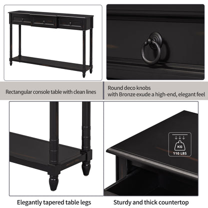 Segmart Black Console Sofa Table with 3 Drawers, Wood Buffet Sideboard Desk Bottom Shelf, Retro Tall Entryway Table MDF panel for Kitchen Dining Room Cupboard