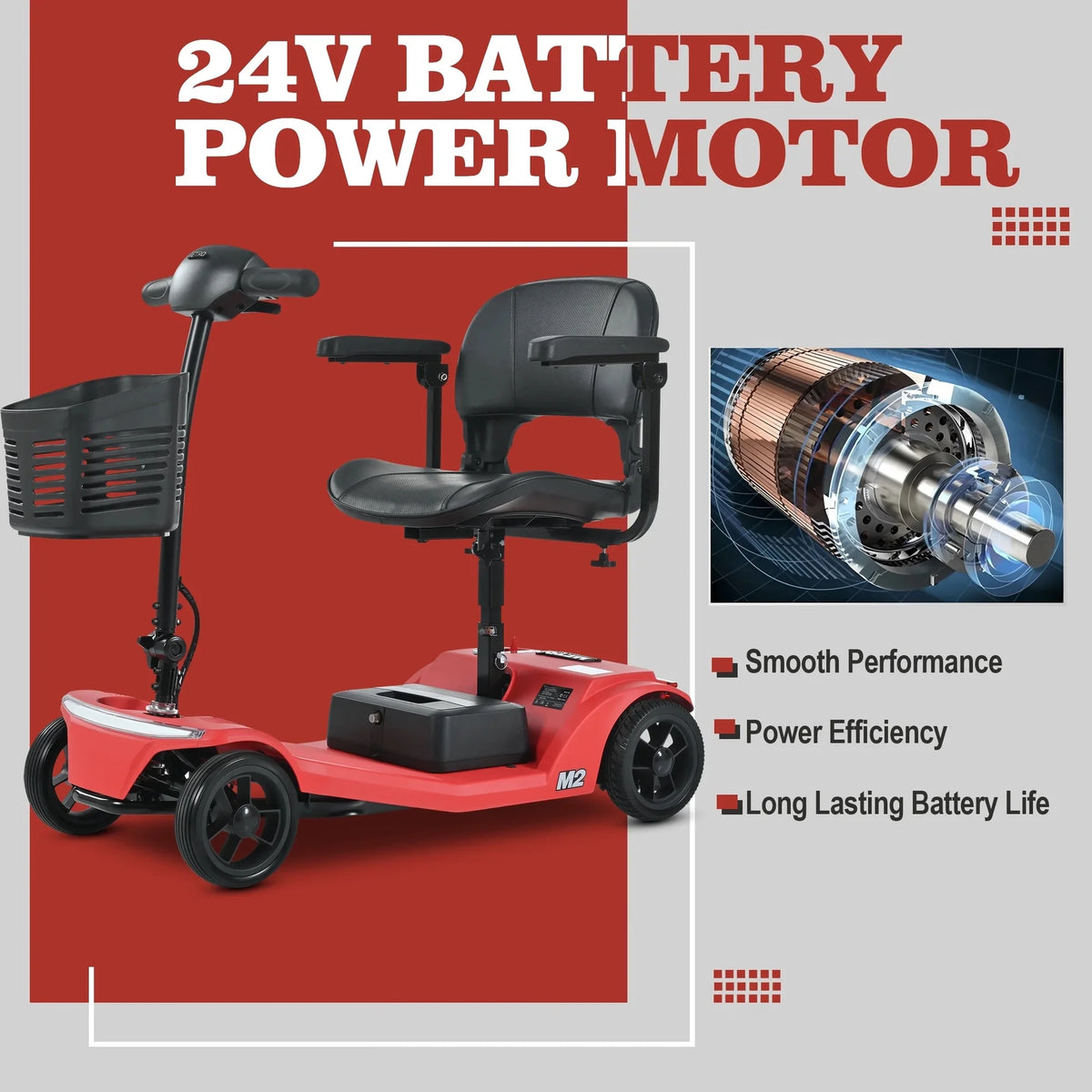 SEGMART 4 Wheel Mobility Scooter for seniors, Heavy Foldable Mobility Scooter with Front and Rear Lights and Basket, Suitable for seniors and adults,24V x 250W Motor, 330 lbs,Red