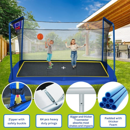 Large Rectangle Trampoline for Kids and Adults, 1600LBS Weight Capacity Recreational Trampoline with Enclosure Net, Basketball Hoop, Segmart Galvanized Heavy Duty Outdoor Trampolines for Patio Garden