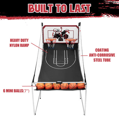 Dual Shot Basketball Arcade Game, Segmart 81"x44" Foldable Indoor Electronic Arcade Basketball Game with 6 Balls, 8 Modes, LED Scoreboard, Air Pump, Battery Powered for Adults, Blue