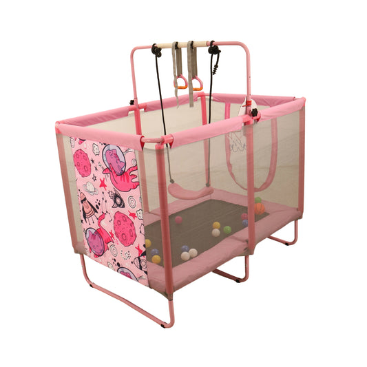 Toddler Trampoline with Basketball Hoop, 60" Indoor Trampoline for Kids, Kids Trampoline with Enclosure Net, Rectangle Trampoline with Handle, Small Trampoline for Indoor Outdoor, Mini Trampoline