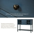 Console Table Buffet Sideboard with 2 Drawers and 2 Glass Cabinet, Retro Farmhouse Tall Wood Sideboard Cupboard w/Solid Wood Frame and Legs and Bottom Shelf for Kitchen, 114lbs, Antique Navy, S526