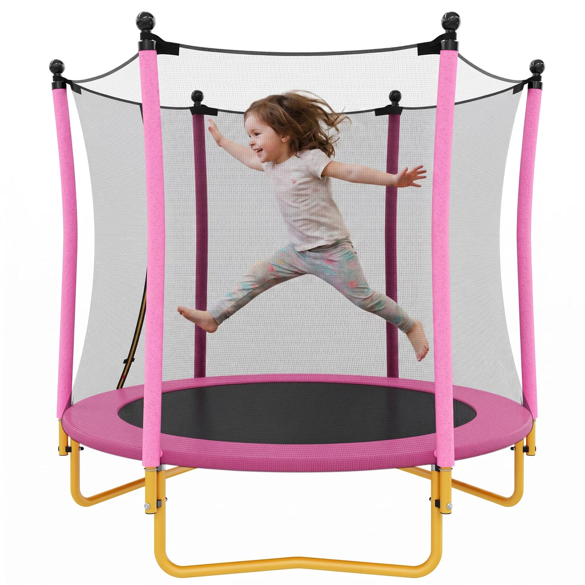 5.5FT Kids Trampoline with Basketball Hoop, SEGMART Upgraded Indoor Toddler Trampoline with Enclosure for Kids, Outdoor Round Small Trampoline with Basketball, Gift for Boys Girls