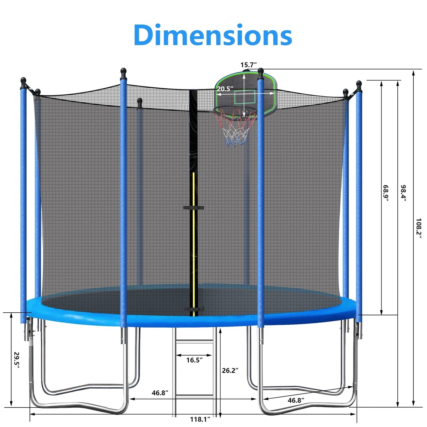 Outdoor Trampolines for Kids and Adults, Segmart 10ft Trampoline with Basketball Hoop and Enclosure Net, 600LBS Weight Capacity Trampolines for Backyard Patio Garden, Blue