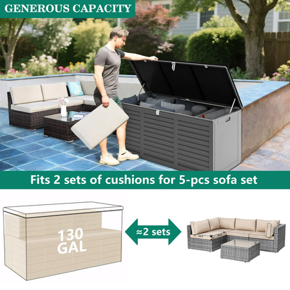 Segmart 130 Gallon Resin Deck Box with Lockable Lid, Waterproof Outdoor Storage Box, Gray