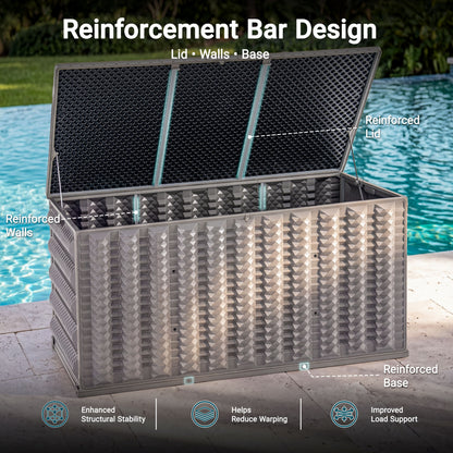 180 Gallon Resin Deck Box, Outdoor Storage Box for Patio Furniture Cushions, Garden Tools, Pool Supplies and Toys, Lockable Weather Resistant Storage Chest with UV Protection, Reinforced Construction, Built-in Wheels, Gray