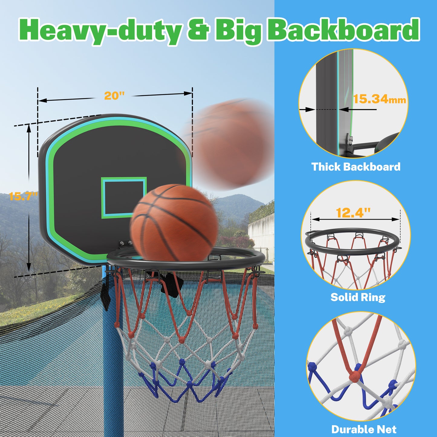 10FT Trampoline with Basketball Hoop for Kids and Adults, SEGMART Round Backyard Trampoline with Enclosure, Heavy Duty Recreational Outdoor Trampoline with Ladder and AntiRust Coating, Blue