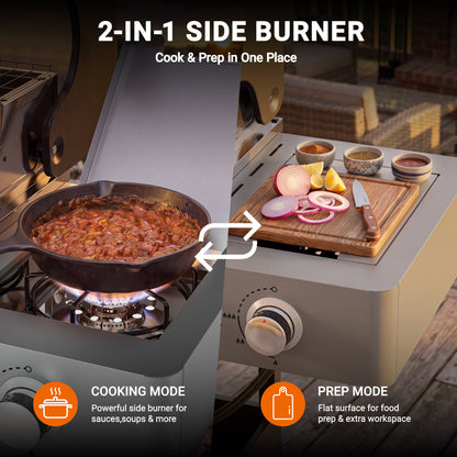 4-Burner Gas Grill with Side Burner, 51,000 BTU Propane BBQ Grill with Porcelain-Enameled Cast Iron Grates, Built-in Thermometer, Ideal for Patio Camping Outdoor Cooking
