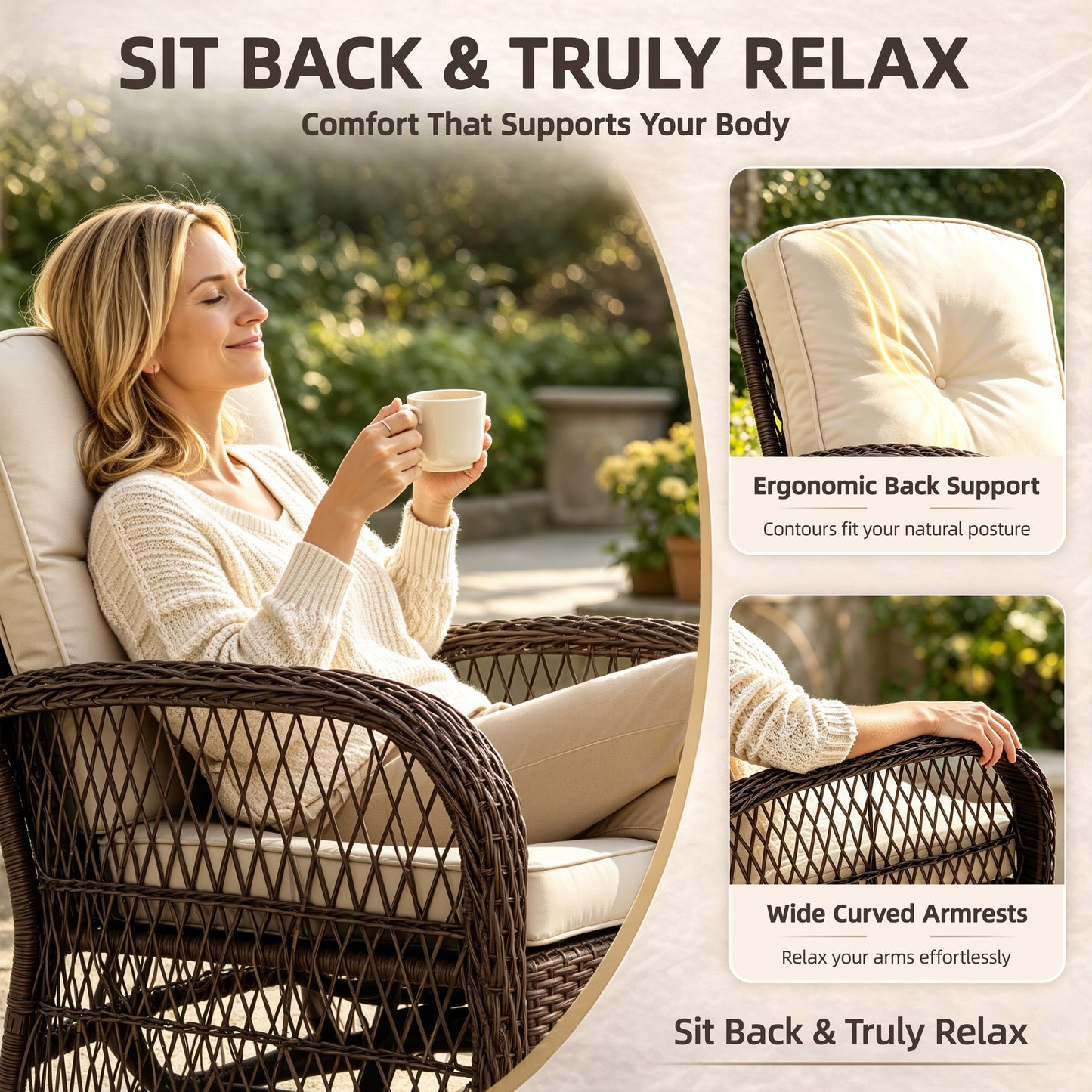 Patio Swivel Rocker Bistro Set, 3 Piece 360° Rocking Patio Conversation Set with Thickened Cushions, 2 Patio Swivel Rocking Chairs with 1 Glass Top Table, for Garden Yard Balcony Pool Cafe (Gray)