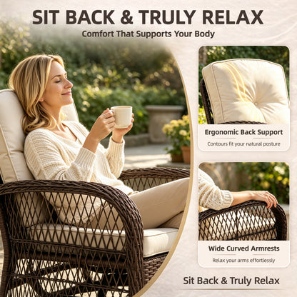 Patio Swivel Rocker Bistro Set, 3 Piece 360° Rocking Patio Conversation Set with Thickened Cushions, 2 Patio Swivel Rocking Chairs with 1 Glass Top Table, for Garden Yard Balcony Pool Cafe (Gray)