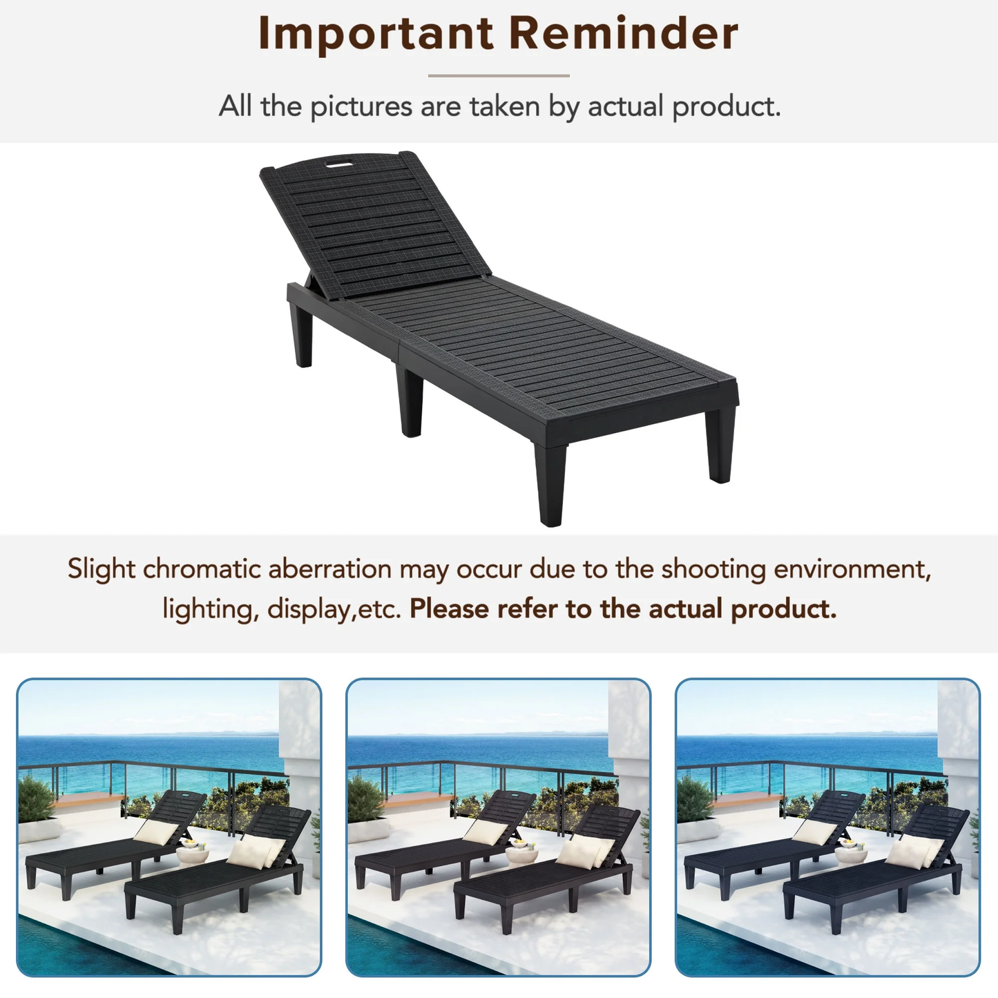Segmart Chaise Lounge Set of 2 with Adjustable Backrest, Resin Recliner, 440 lbs