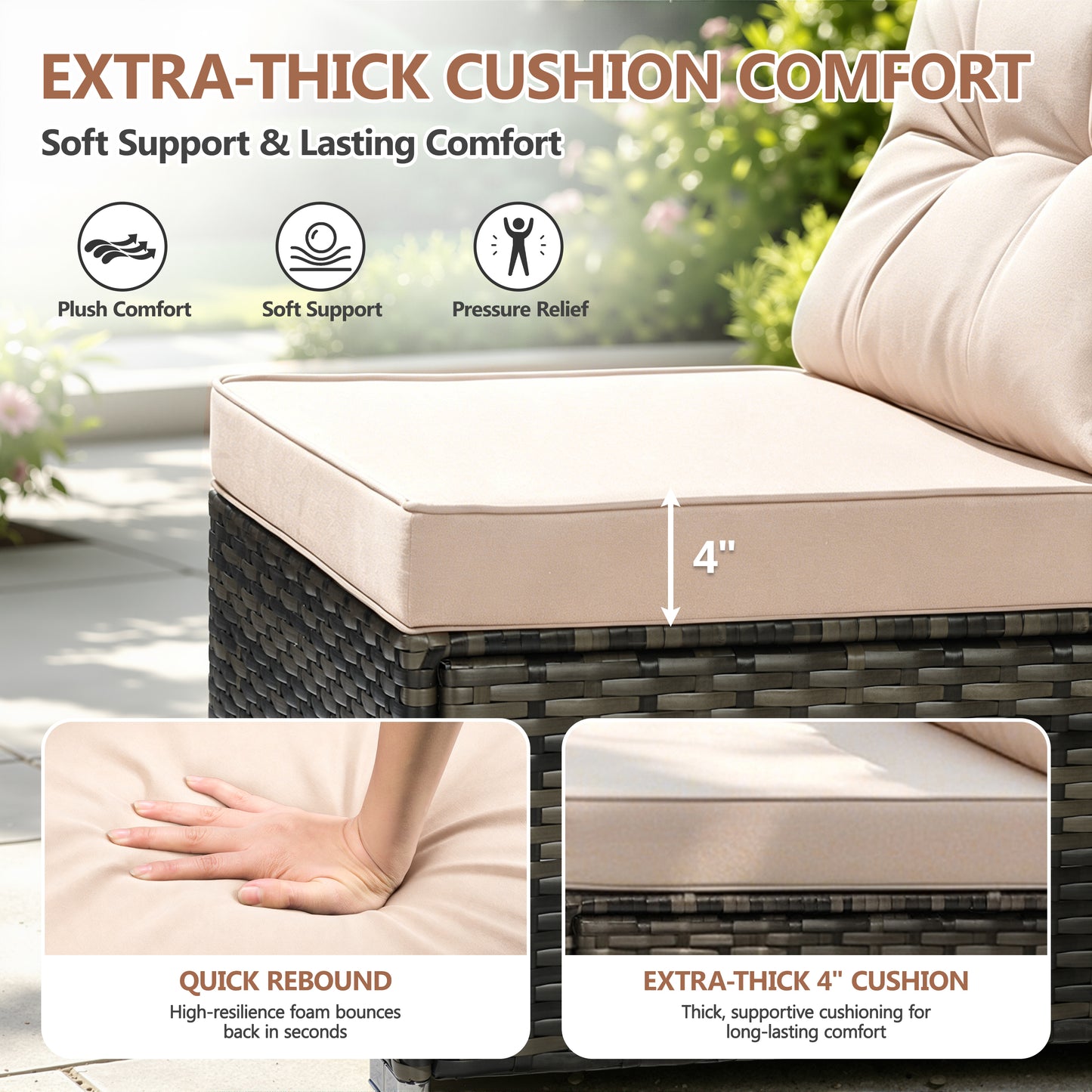 Patio Outdoor Furniture Sets, 7 Pieces All-Weather Rattan Sectional Sofa with Tea Table & Cushions, PE Rattan Wicker Sofa Couch Conversation Set for Garden Backyard Poolside
