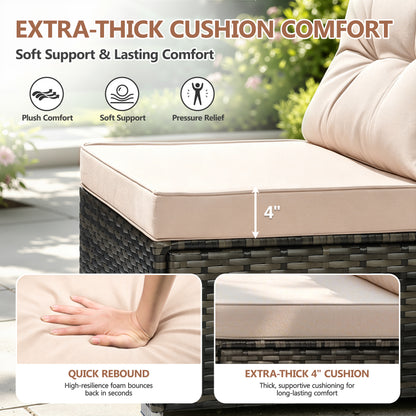 Patio Outdoor Furniture Sets, 7 Pieces All-Weather Rattan Sectional Sofa with Tea Table & Cushions, PE Rattan Wicker Sofa Couch Conversation Set for Garden Backyard Poolside