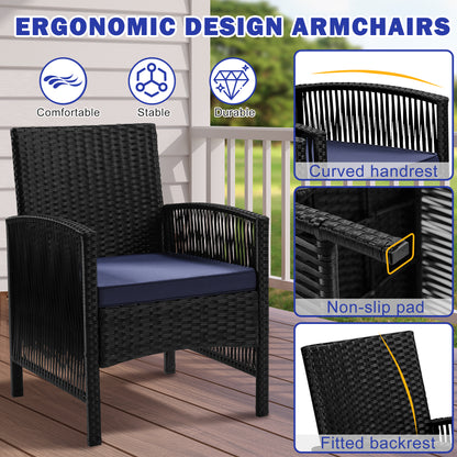 Patio Furniture Set on Sale, 4 Pieces Outdoor Rattan Conversation Sofa Set, All-Weather Wicker Patio Sets, Cushioned Sofa and Coffee Table for Garden Deck Courtyard, Nevy