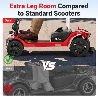 Mobility Scooter for Seniors, Segmart 4-Wheel Electric Mobility Scooter with 360° Swivel Seat, Anti-Tip Wheels, Detachable Battery, USB, LED Light, 300 lb Capacity, Red