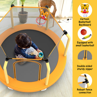 Toddler Trampoline with Safety Enclosure Net, Segmart Mini Trampoline with Cartoon Basketball Hoop, Recreational Trampoline with No-Gap Safe Design, Birthday Gifts for Boys & Girls