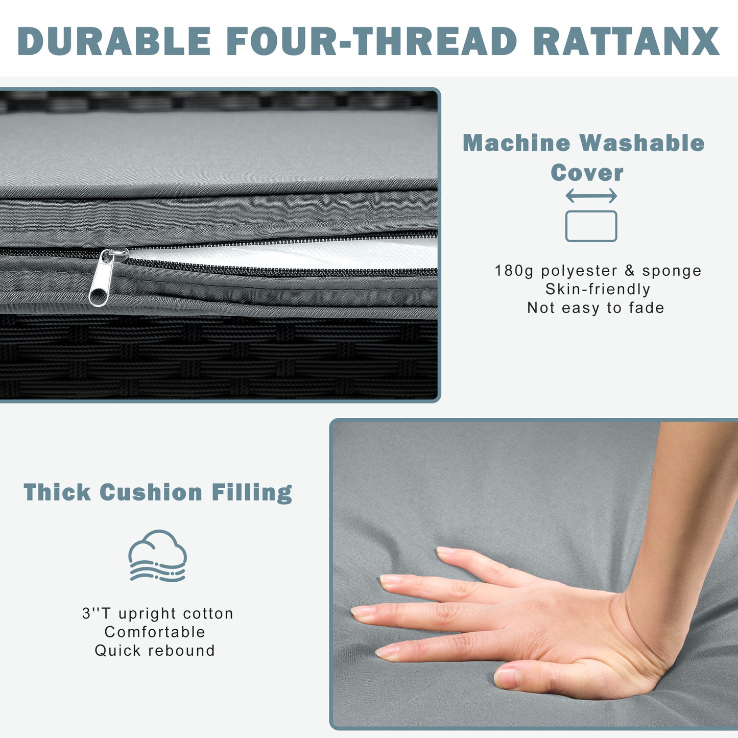 Clearance Patio Furniture Set, Segmart 4 Pieces Rattan Sofa Set Cushioned Sofa & Charis, Deck Porch Poolside Furniture Conversation Set for 4, Gray