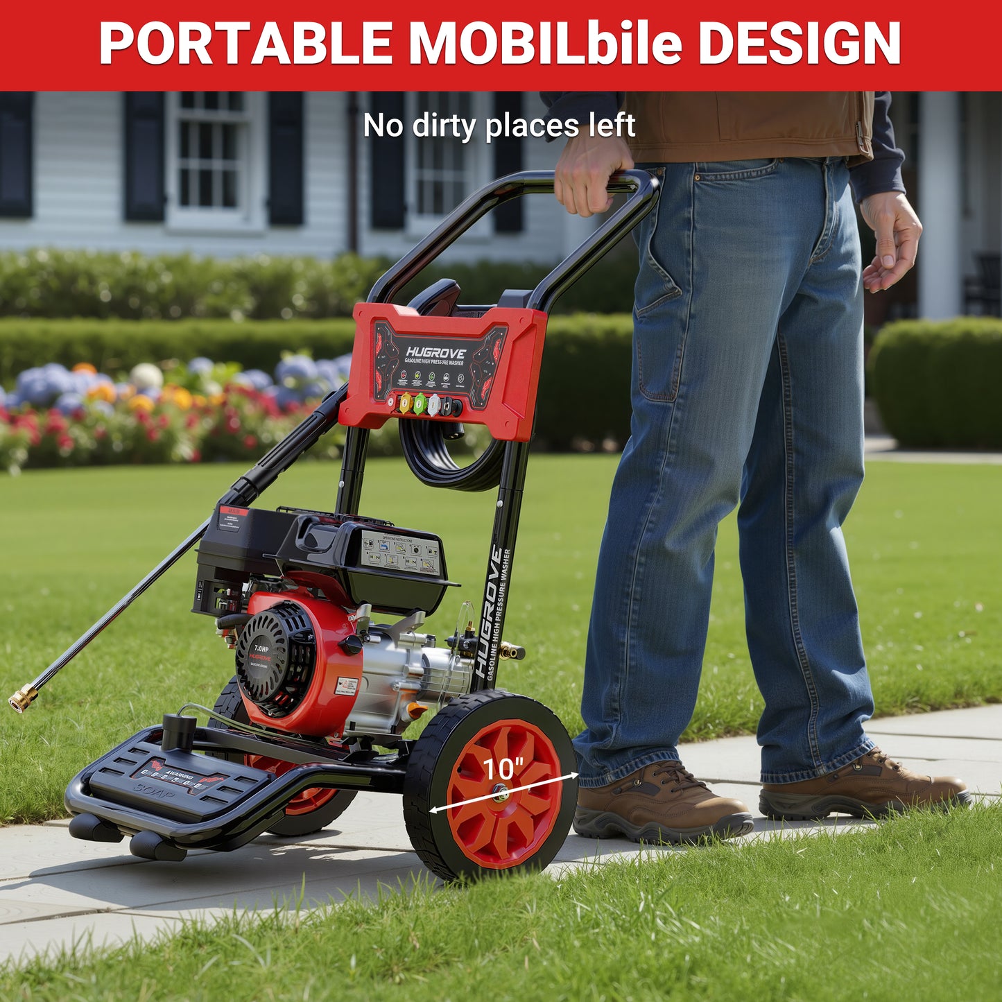 3600PSI Pressure Washer Gas Powered, 210CC Power Washer with 2.6GPM Pump, Portable Water Pressure Washer W/5 Nozzles, Built-in Foam Cannon
