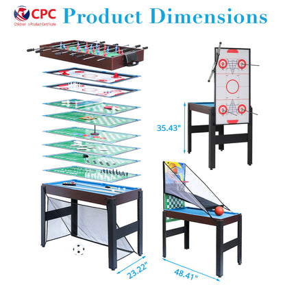 48'' 16 in 1 Multi Game Table, Combo Game Table Set for Game Room, Multifunctional Game Table with Bow, Arrow, Basketball, Football, Hockey, Foosball, Shuffleboard, Ping Pong, Chess, Checkers, Bowling